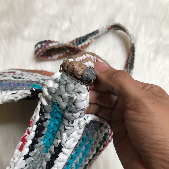 Upcycled Woven Crossbody Flap Purse Handmade Unique Recycled - Picture 8 of 12